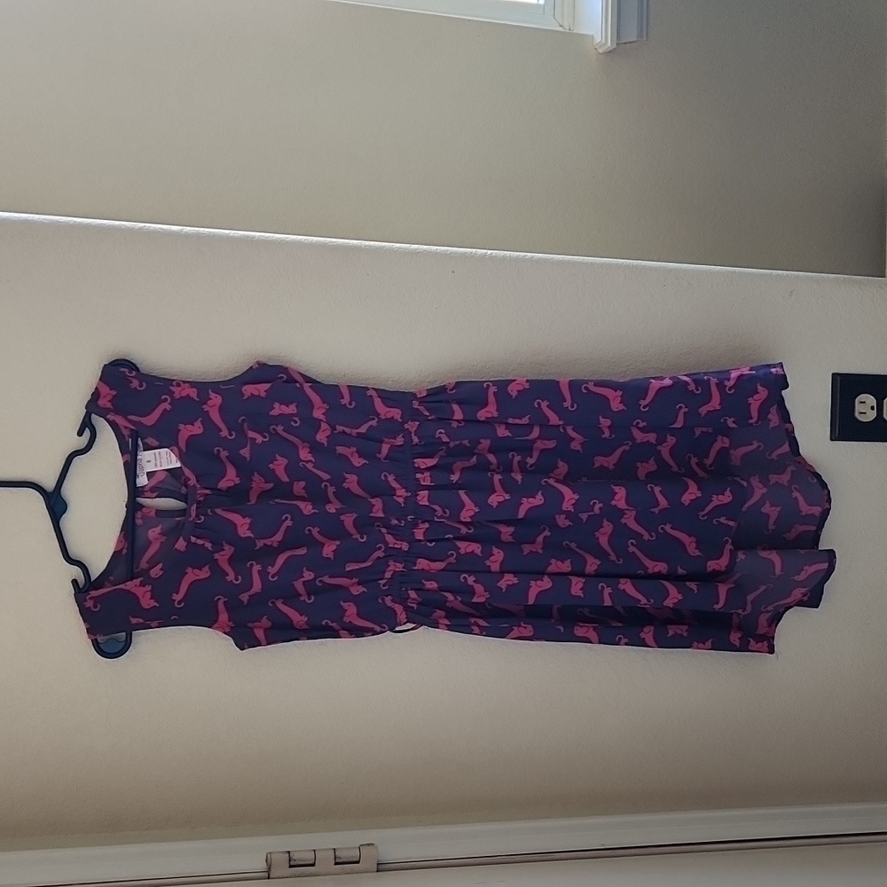 Cute navy dress with fuchsia dog print, perfect for play or parties!